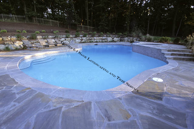 Swimming pool with blue stone decking