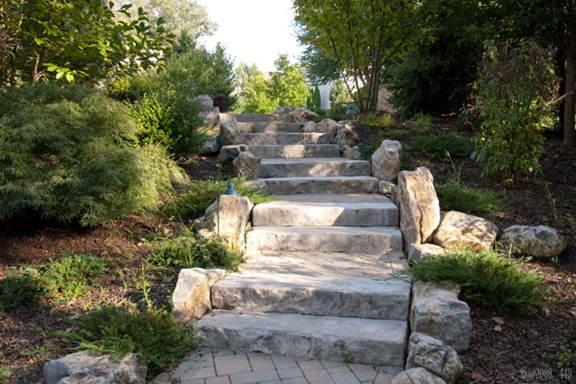 Rockface Granite Stone Slab Steps Constructed In Greenbrook Nj By Sage Landscape Contractors