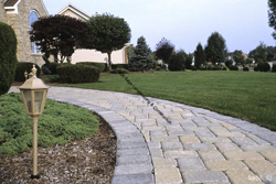 Stone steps with paver block walk